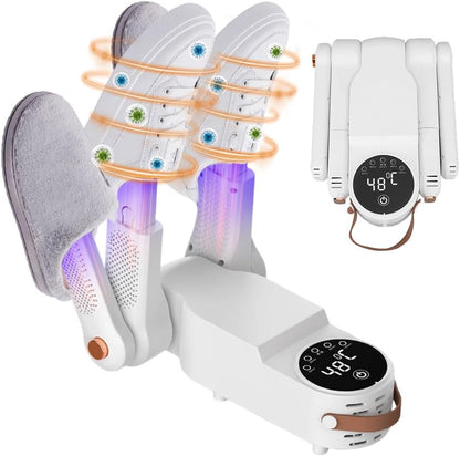 Schuhtrockner Elektrisch, Stiefeltrockner mit 0-120mins Timer-Funktion, Faltbarem Schuhe Stiefeltrockner Antibakteriell UV-Licht, Shoe Dryer mit Digitalanzeige (Teleskop-Schuhtrockner)